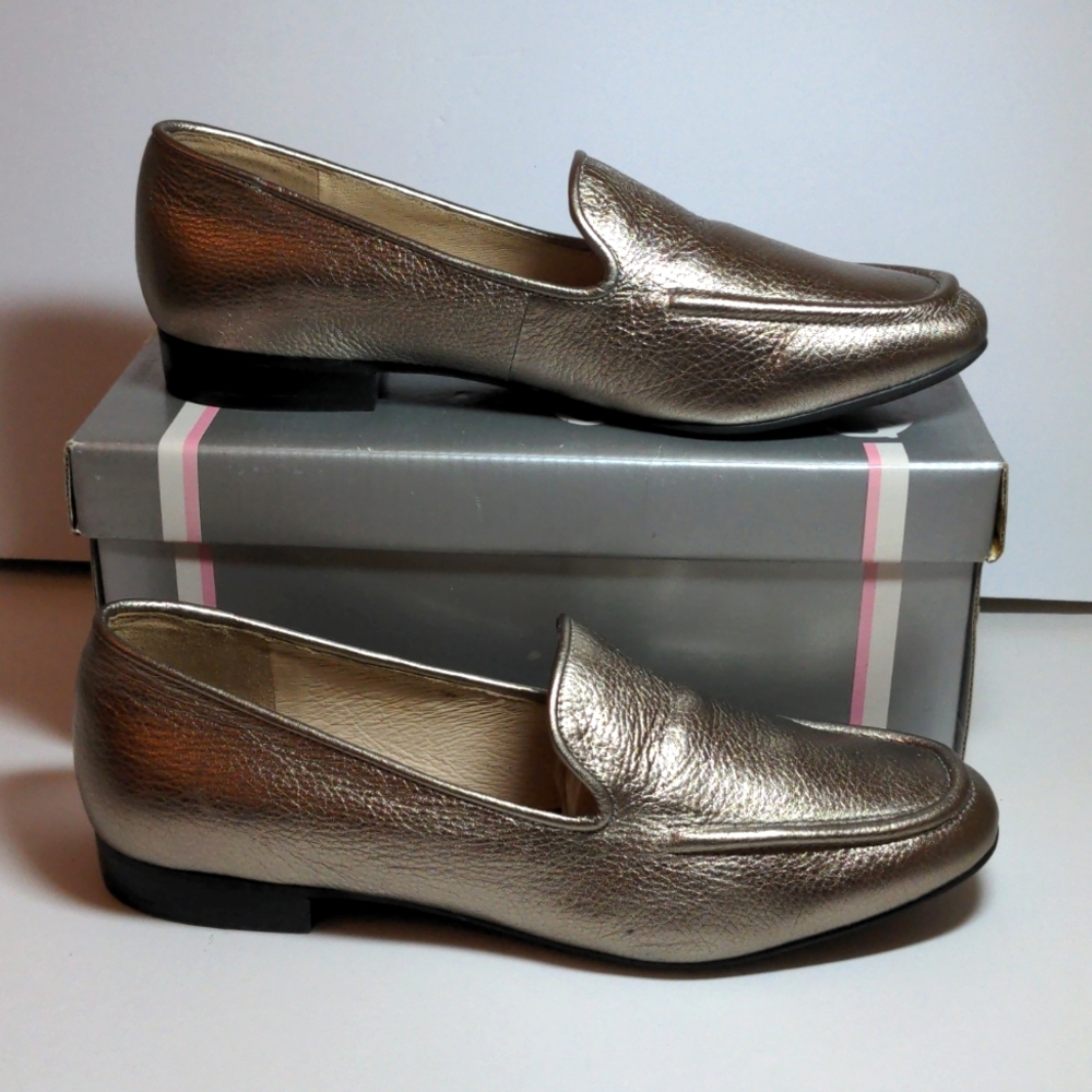 Karl Lagerfeld Paris Metallic Golden Flat Slip-On Ladies Leather Loafers 7.5